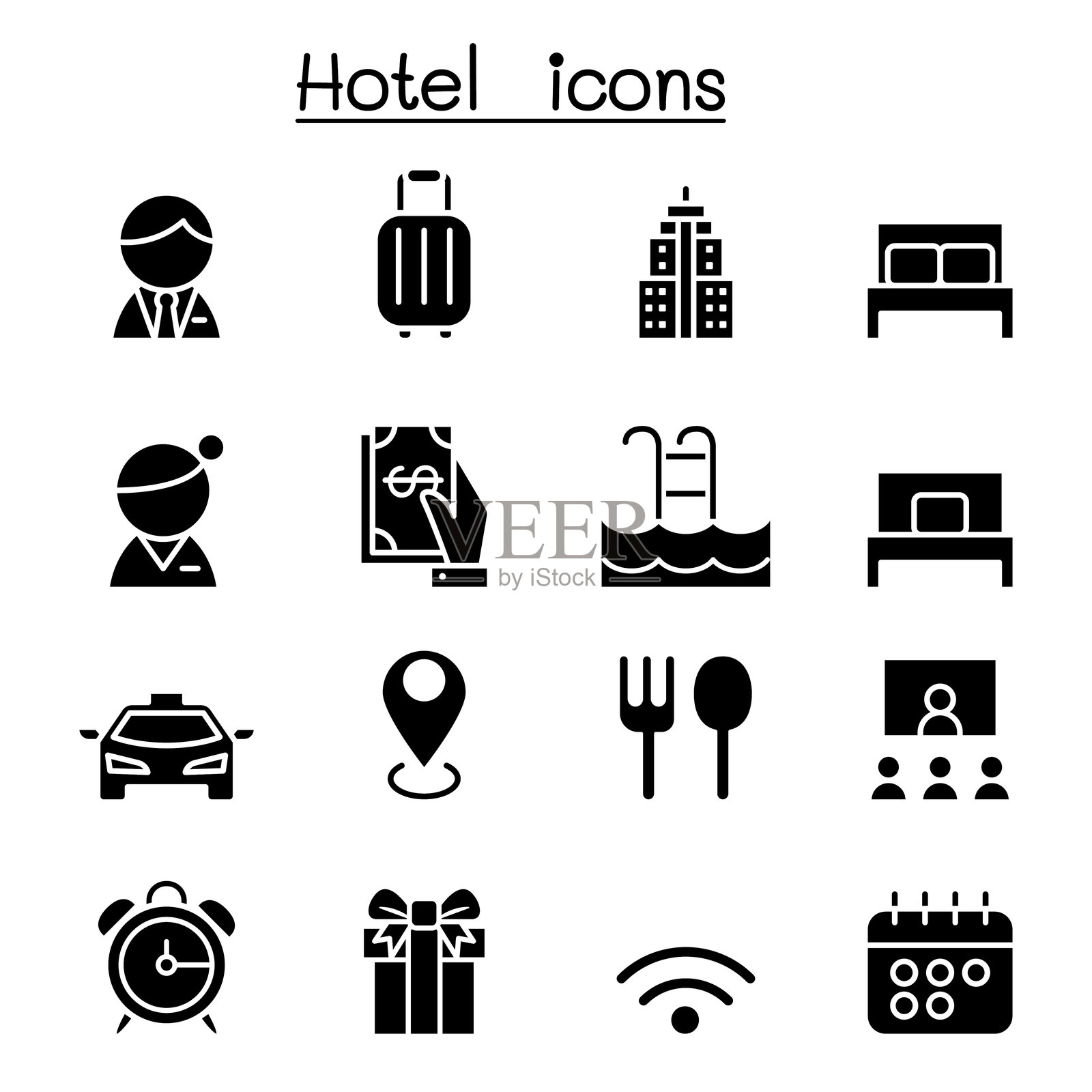 酒店图标集（图形风格）插画图片素材