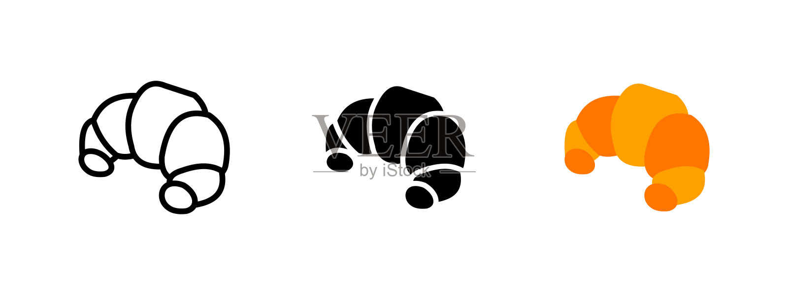 可颂图标。法国糕点符号。经典黄油酥脆烘焙食品的矢量插图。早餐和早午餐美食图标。新鲜美味的烘焙概念。插画图片素材