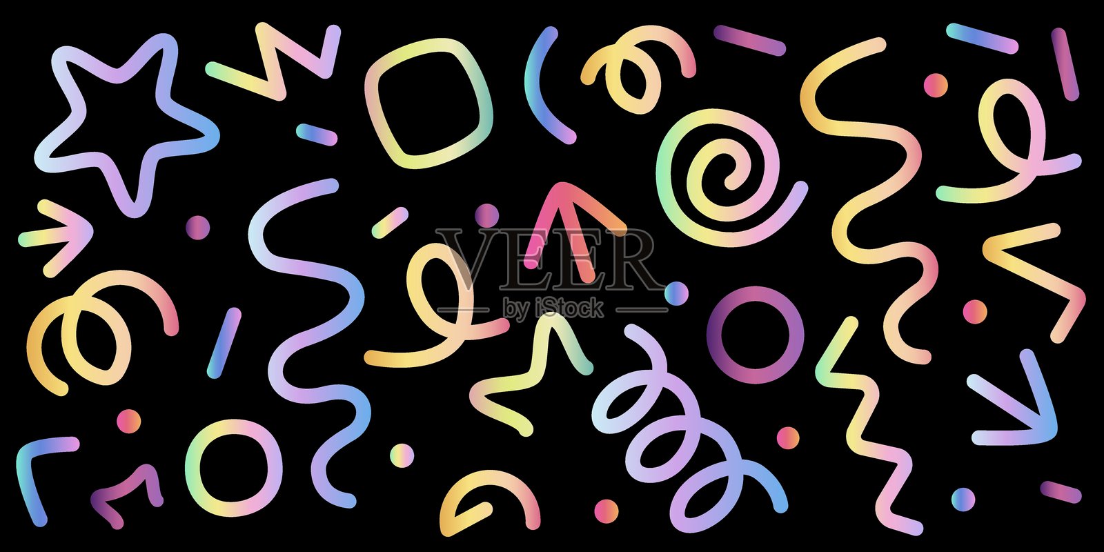 不同纹理和形状的渐变。颜色独立插图。不同的彩色线条扁平图标。插画图片素材