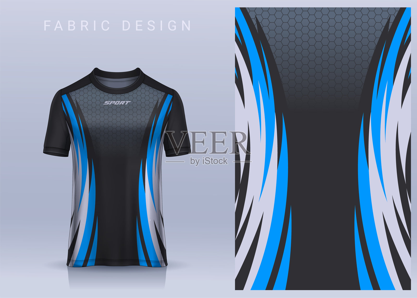 运动T恤的面料设计，足球俱乐部的足球球衣模型，制服正面视图。插画图片素材