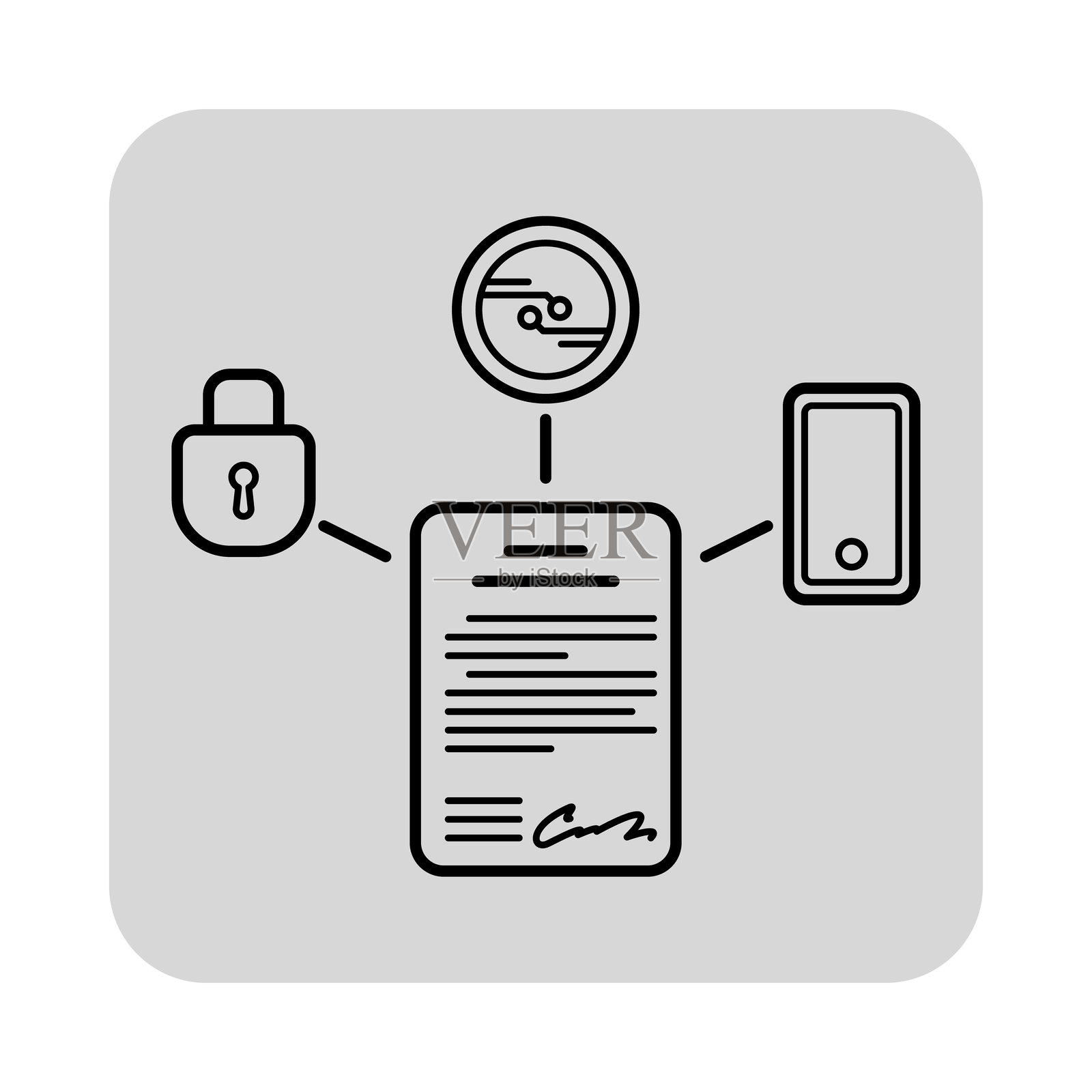 代表加密货币和安全交易的线条图标插画图片素材