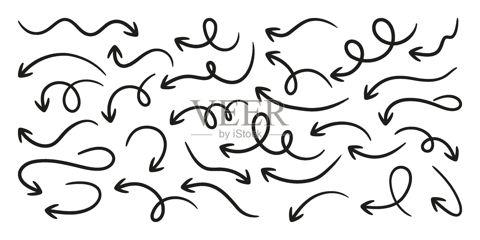 一组手绘箭头，白色背景上的矢量插图插画图片素材