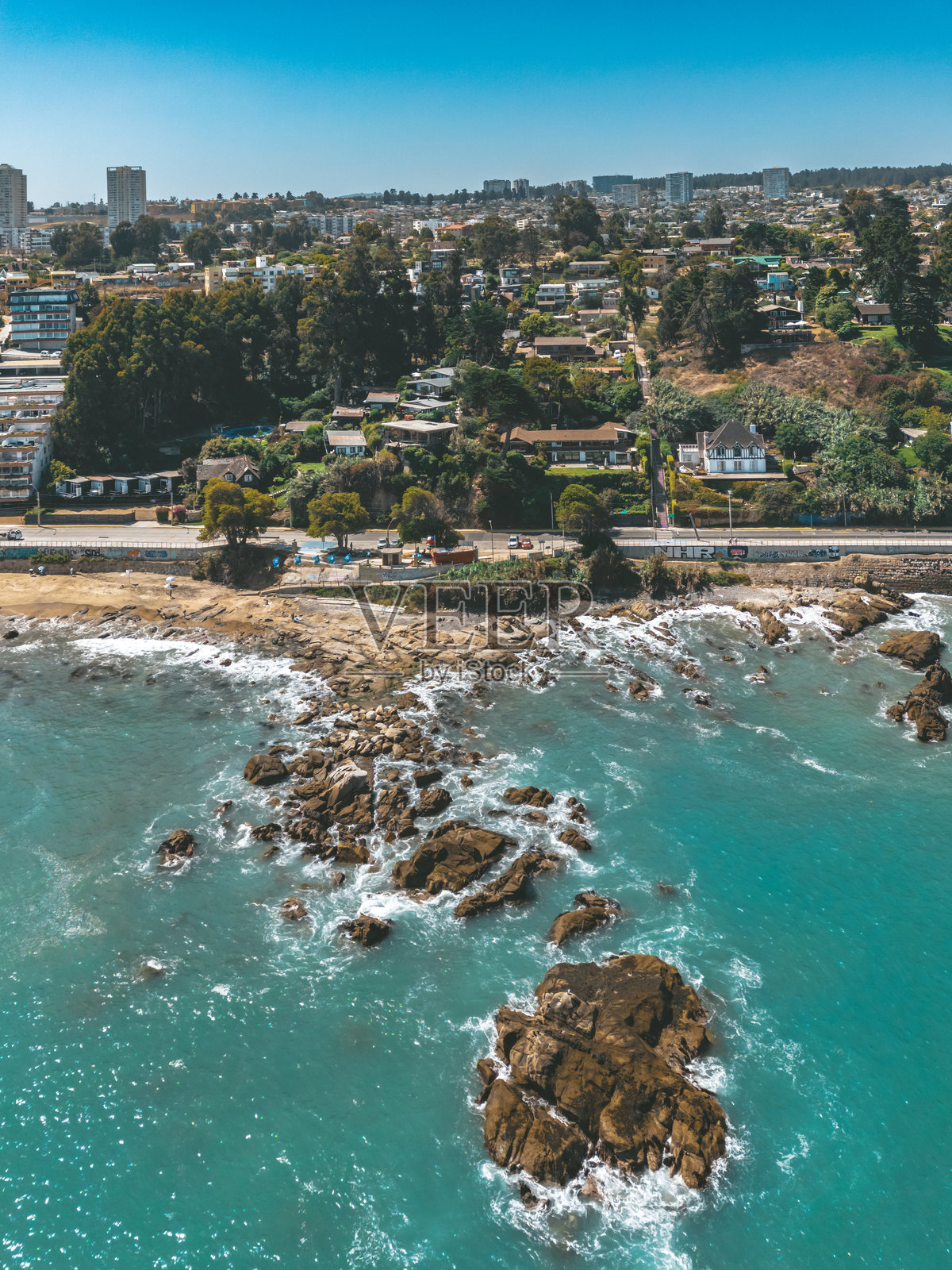 智利孔孔的太平洋海岸无人机视角照片摄影图片