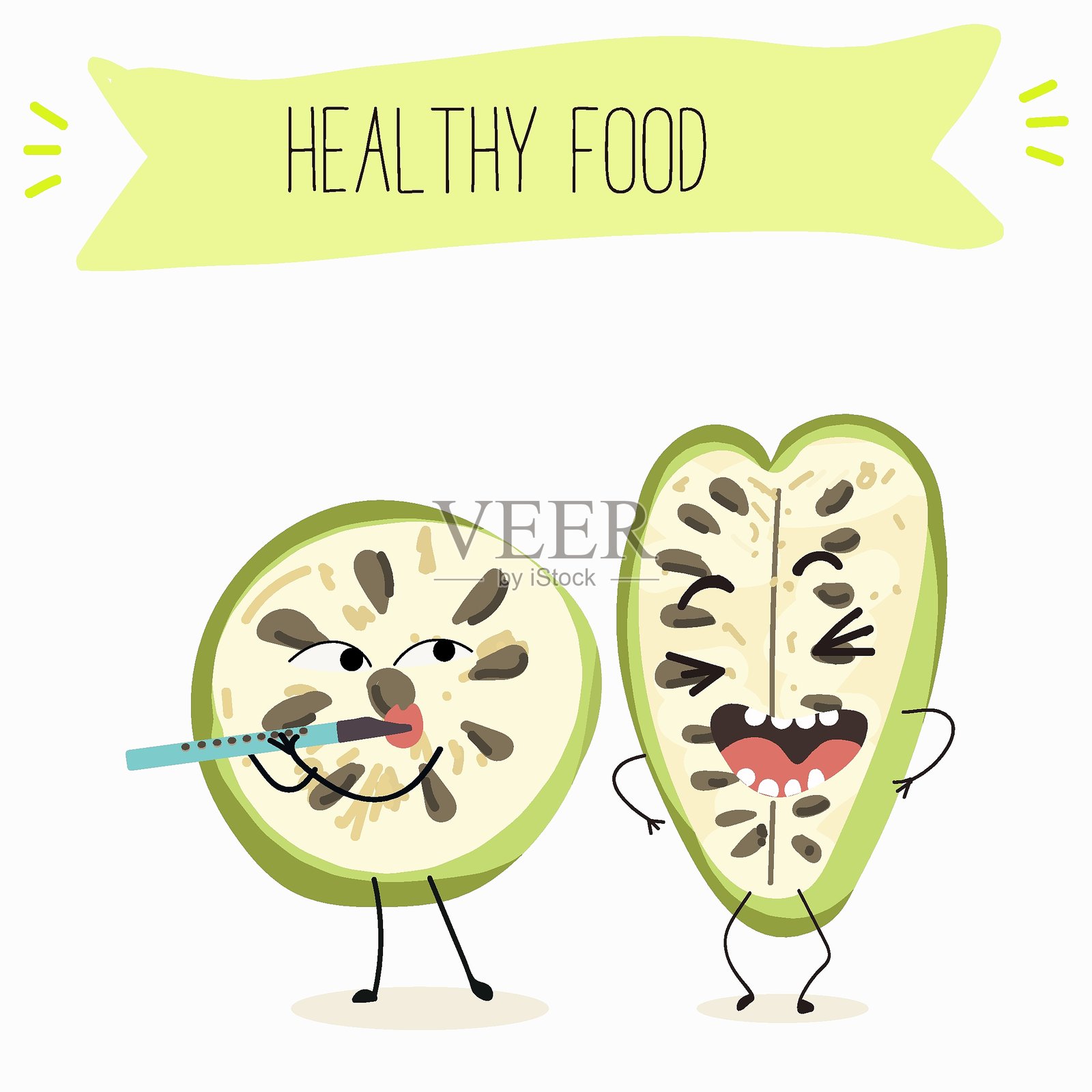 可爱的诺尼果幽默快乐角色，展现不同的姿势和情感。天然维生素抗氧化剂。手绘插图。插画图片素材