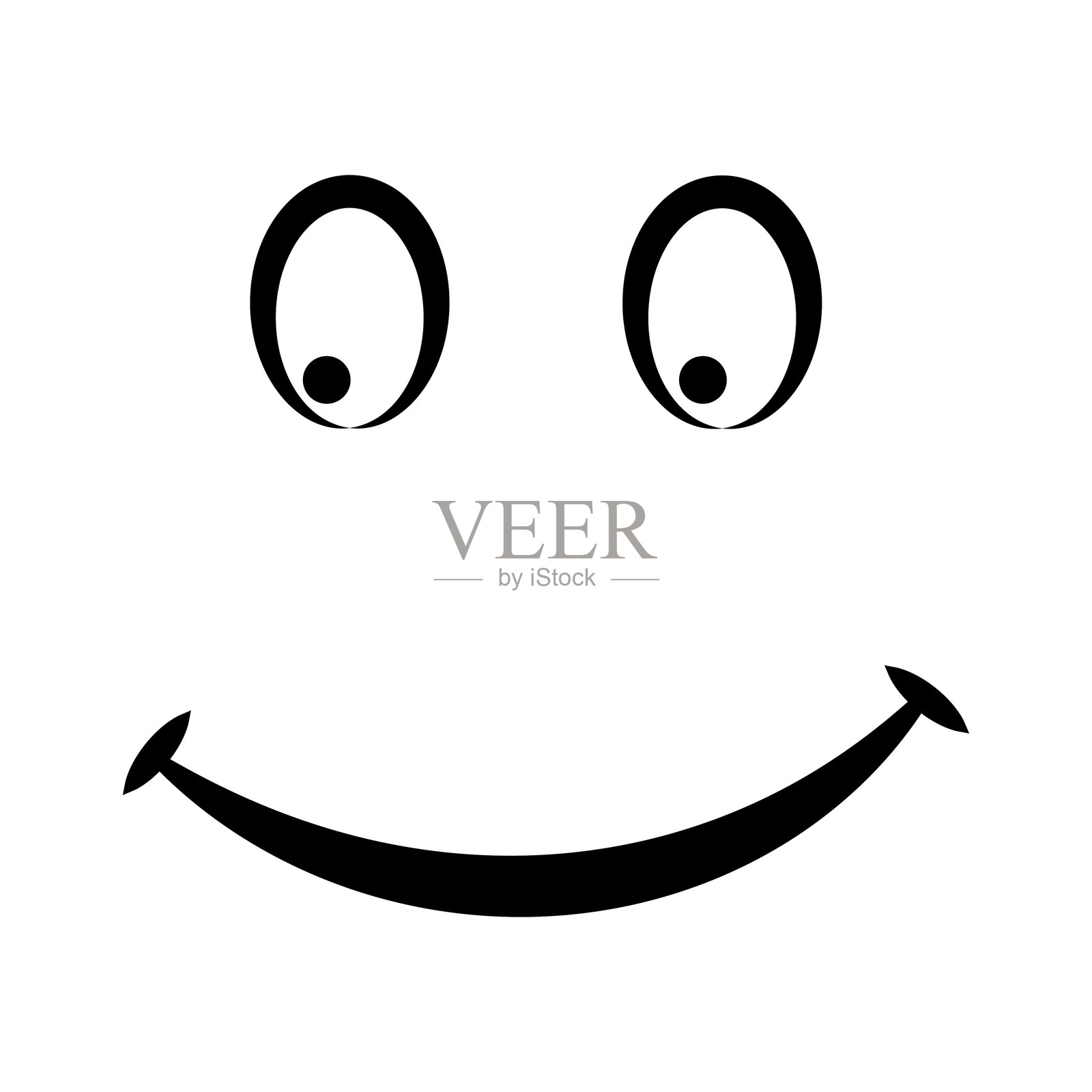 简单的正面微笑表情，带有两个眼睛和宽大的笑容插画图片素材