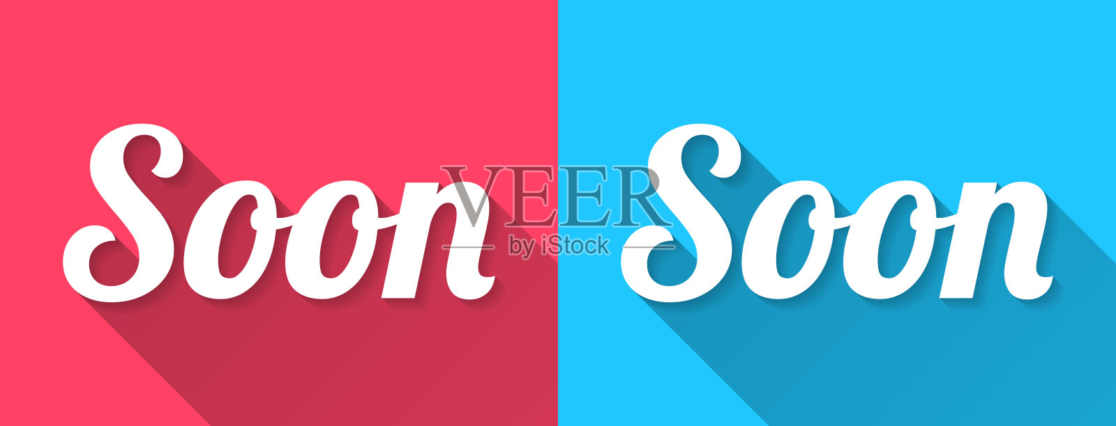 即将到来 - 蓝色和红色背景上的扁平设计与长阴影插画图片素材