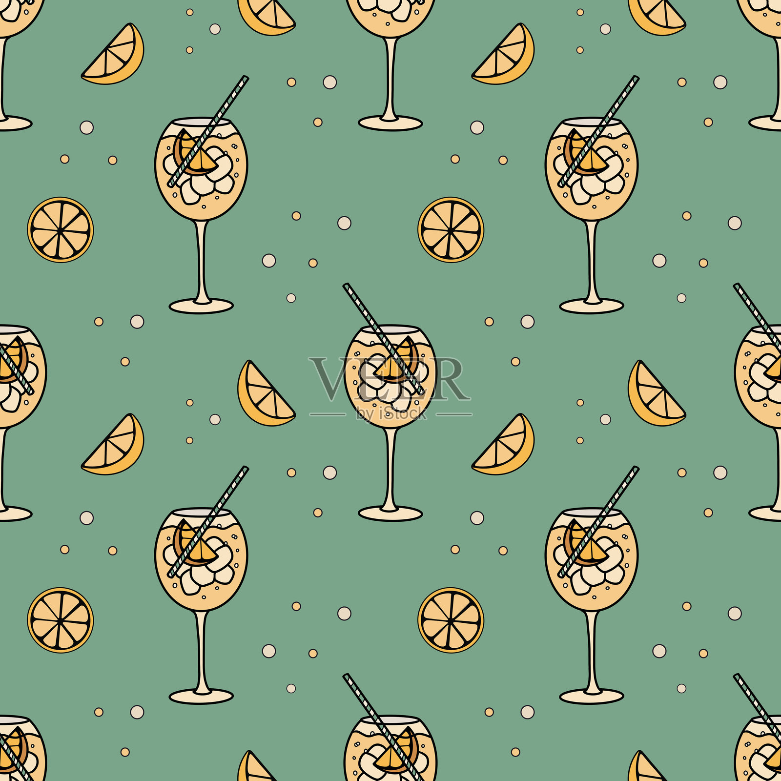 无缝图案，包含阿佩罗饮料和柠檬插画图片素材