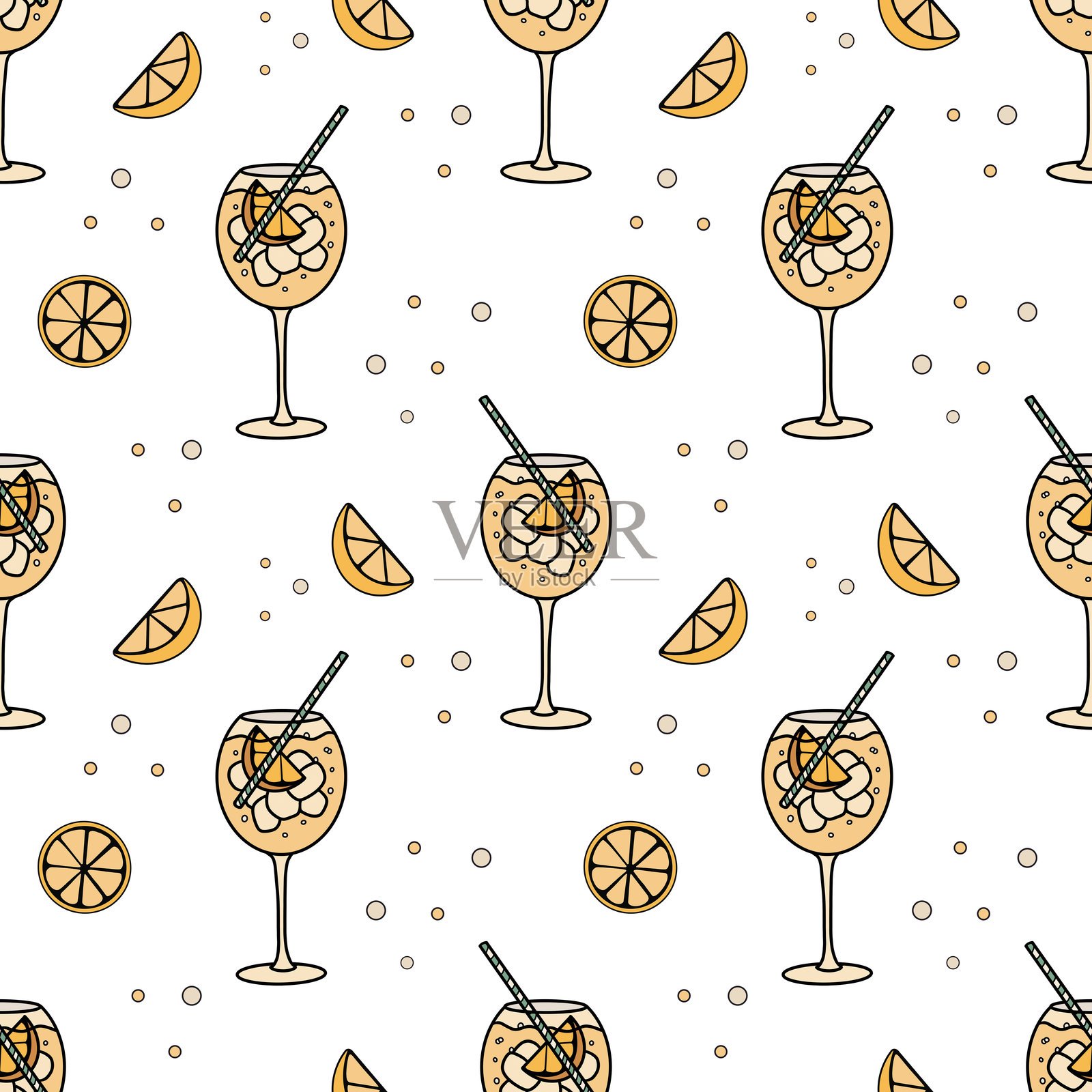 无缝图案，包含阿佩罗饮料和柠檬插画图片素材