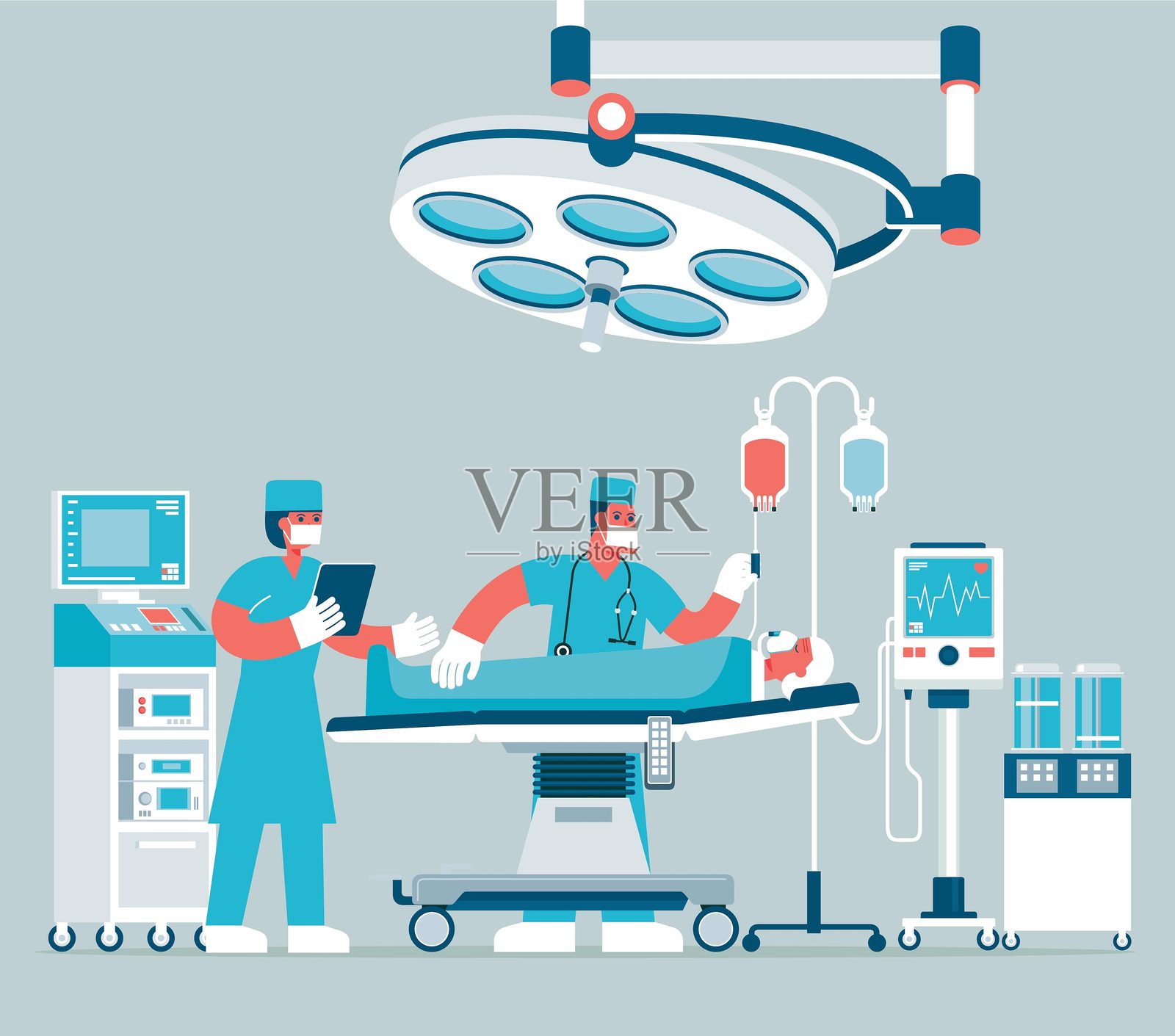 手术室内的手术 - 老年女性插画图片素材