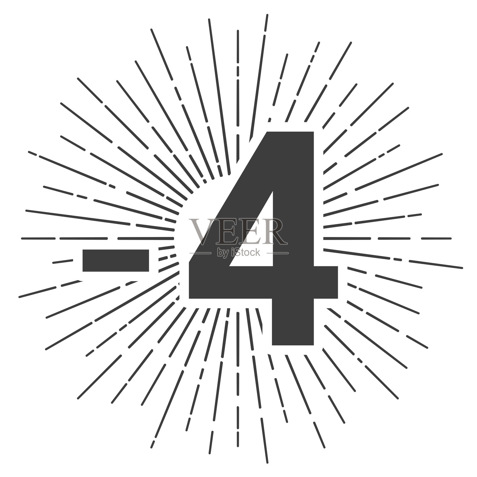 -4，负四。带有阳光辐射的图标，背景为白色。插画图片素材