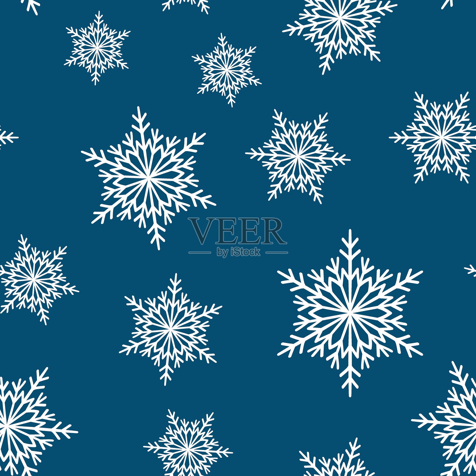 冬季无缝图案，白色雪花在彩色背景上。适用于面料、纺织品壁纸、海报、礼品包装纸的矢量插图。圣诞节矢量插图。飘落的雪。插画图片素材