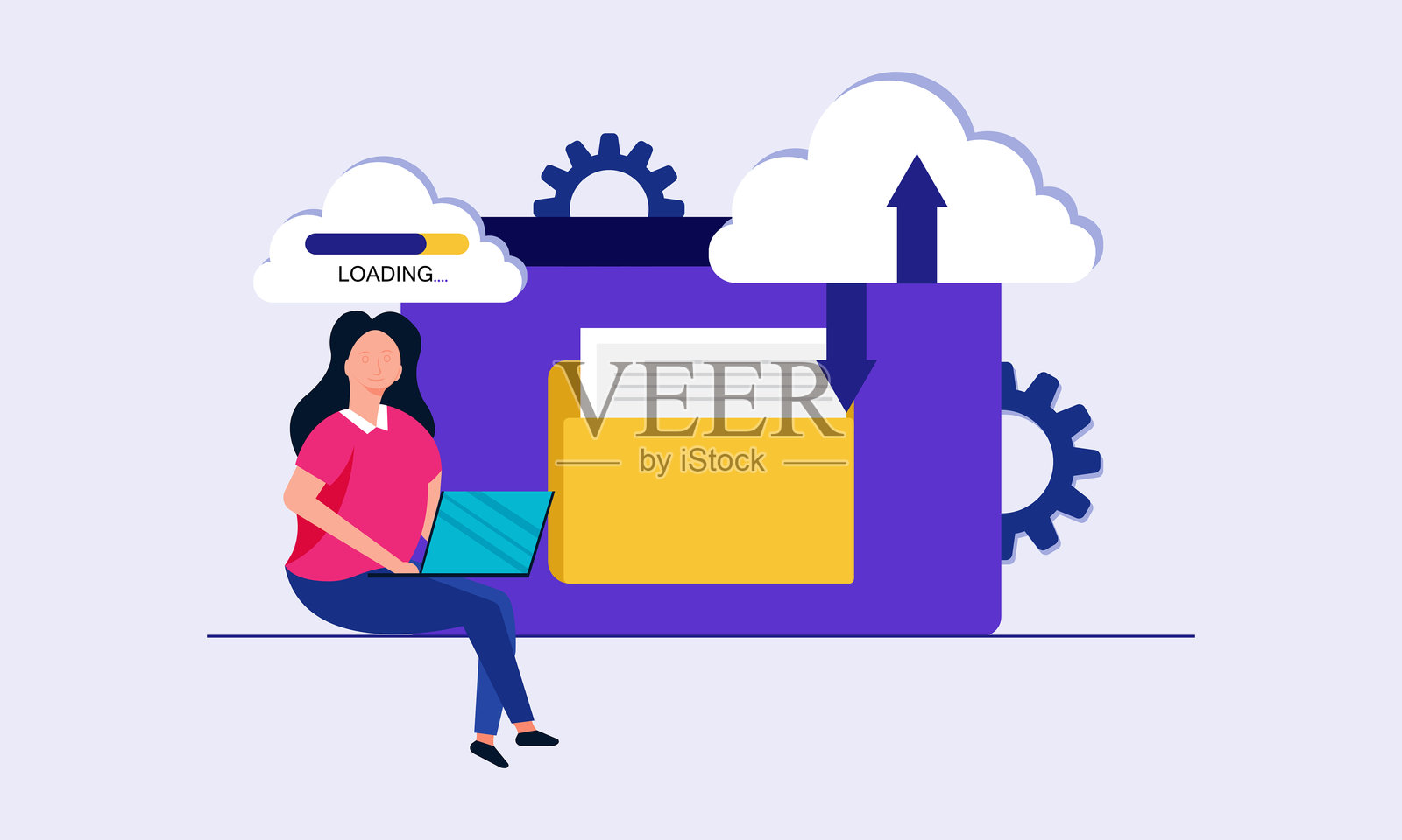 云文件存储系统，带有SaaS文件管理和上传概念插画图片素材