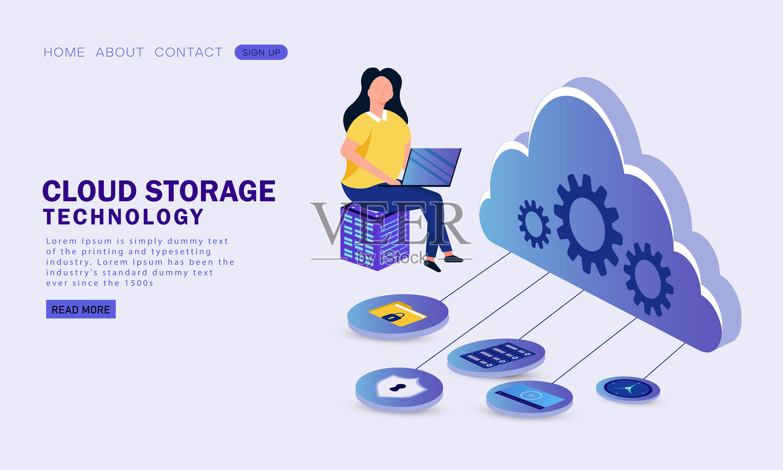 云存储下载等距矢量插图。具有数据传输的数字服务或应用程序插画图片素材