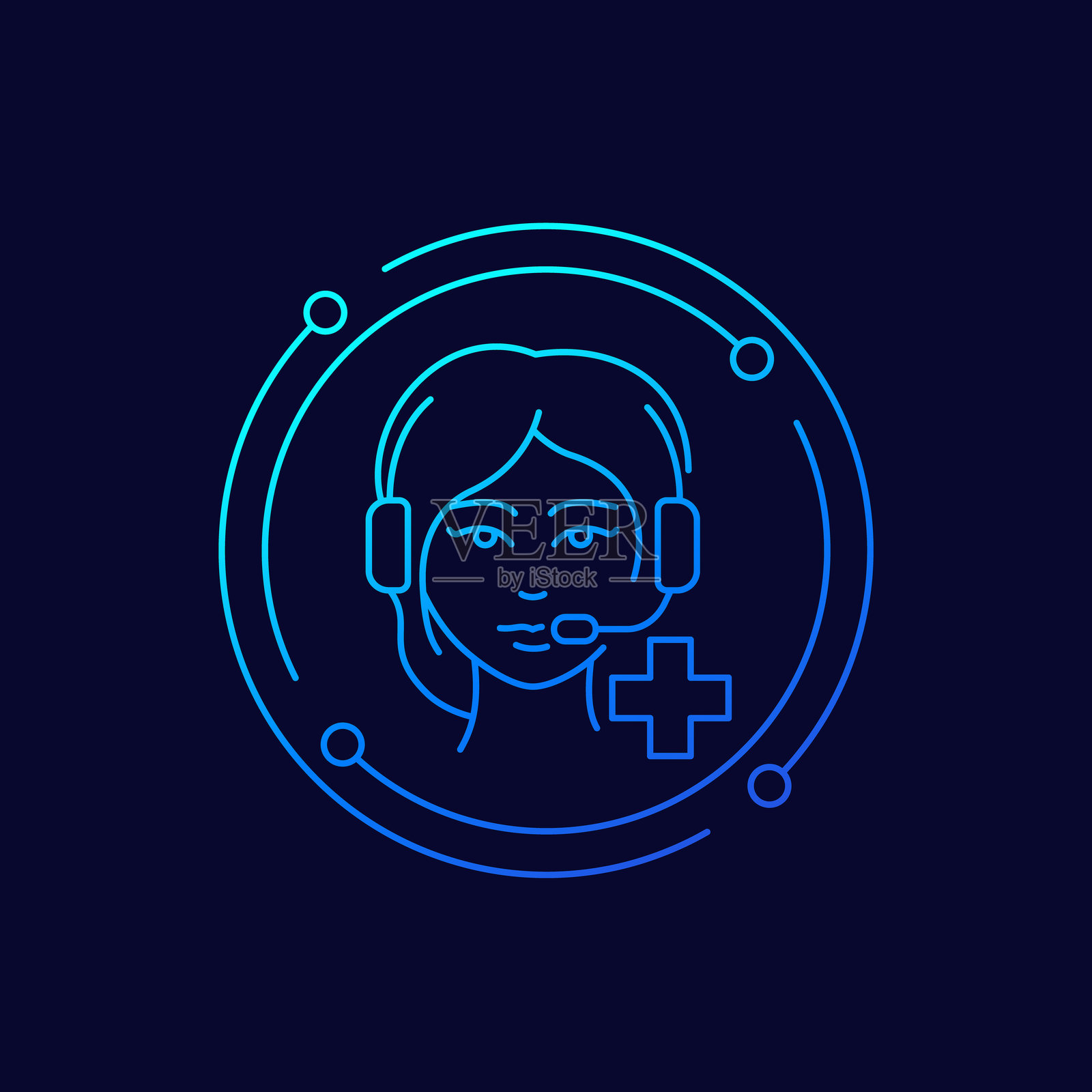 医疗呼叫中心操作员图标，线性设计插画图片素材