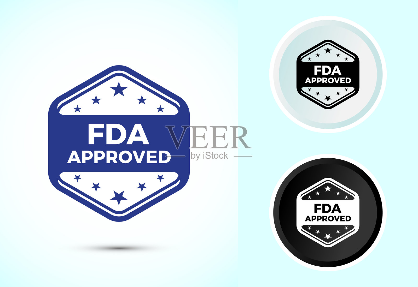 FDA批准图标，食品和药物管理局图标标签，黑白色插画图片素材