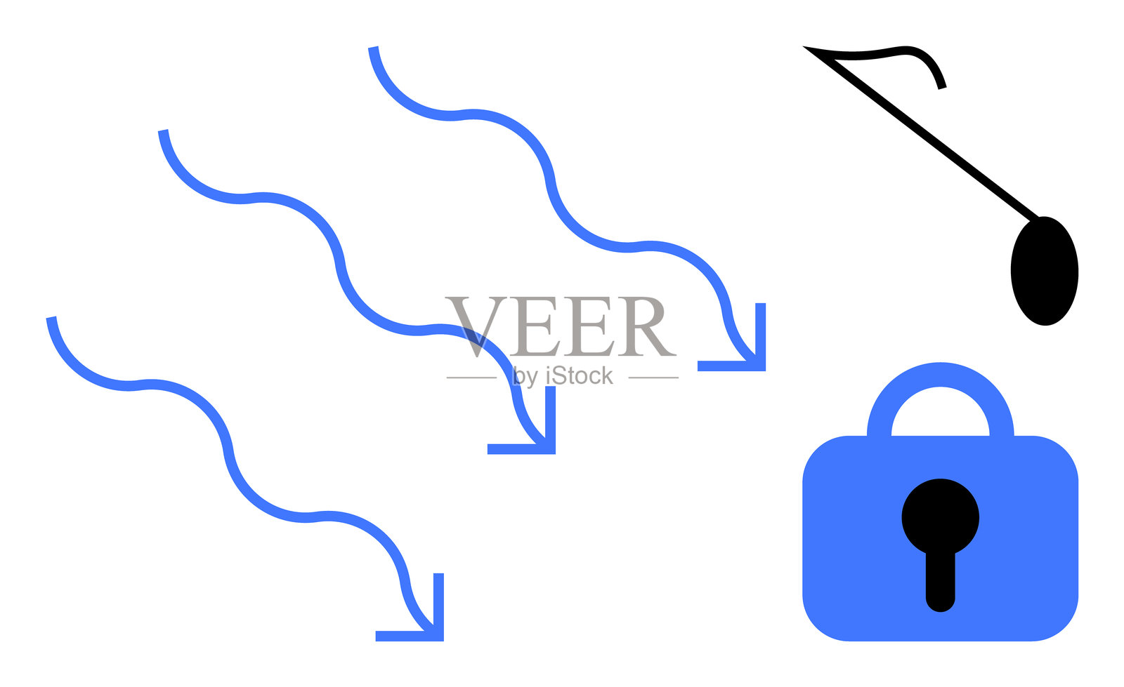 指向带有钥匙孔的锁住挂锁的安全措施箭头插画图片素材