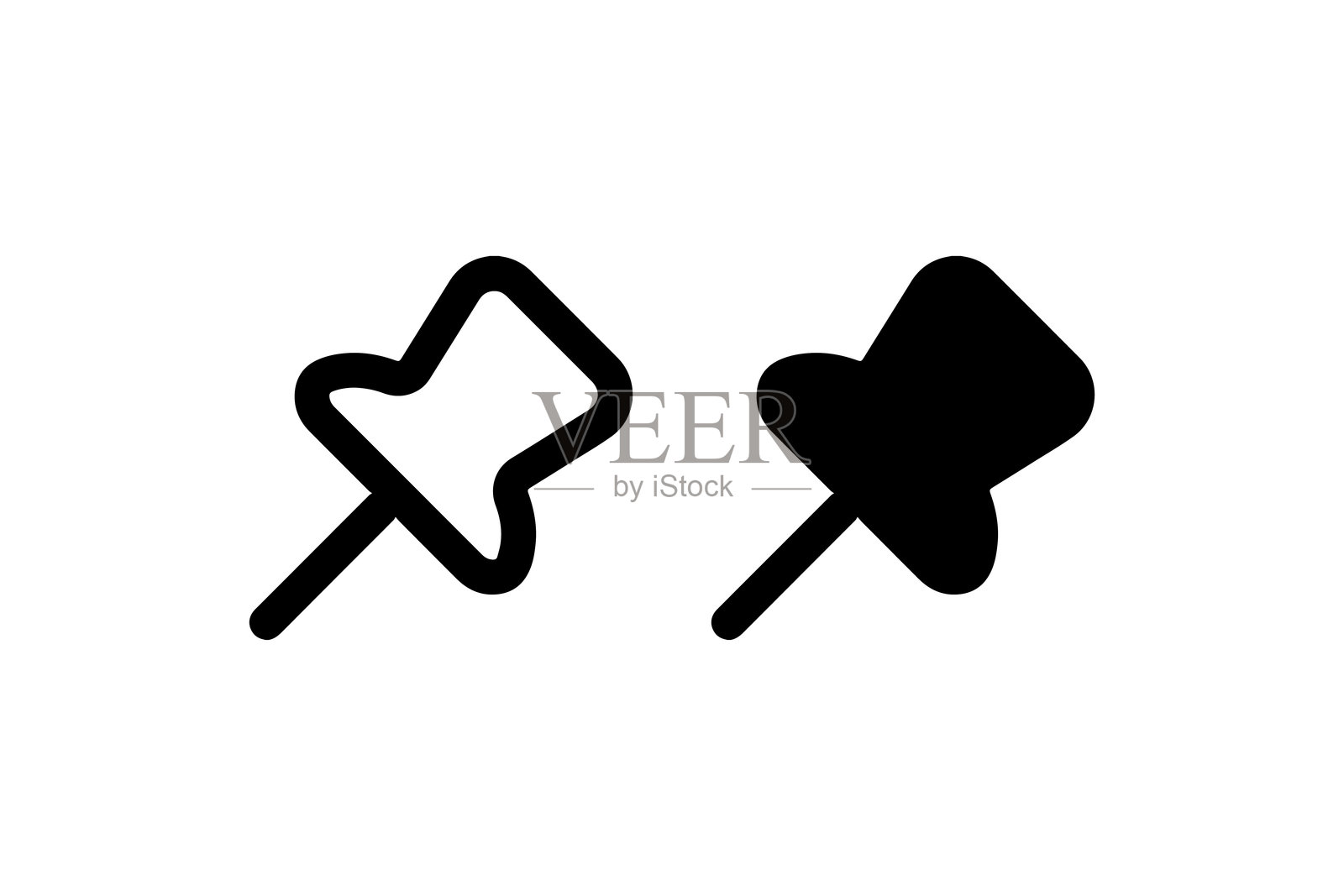实心和轮廓风格的图钉图标 矢量图插画图片素材