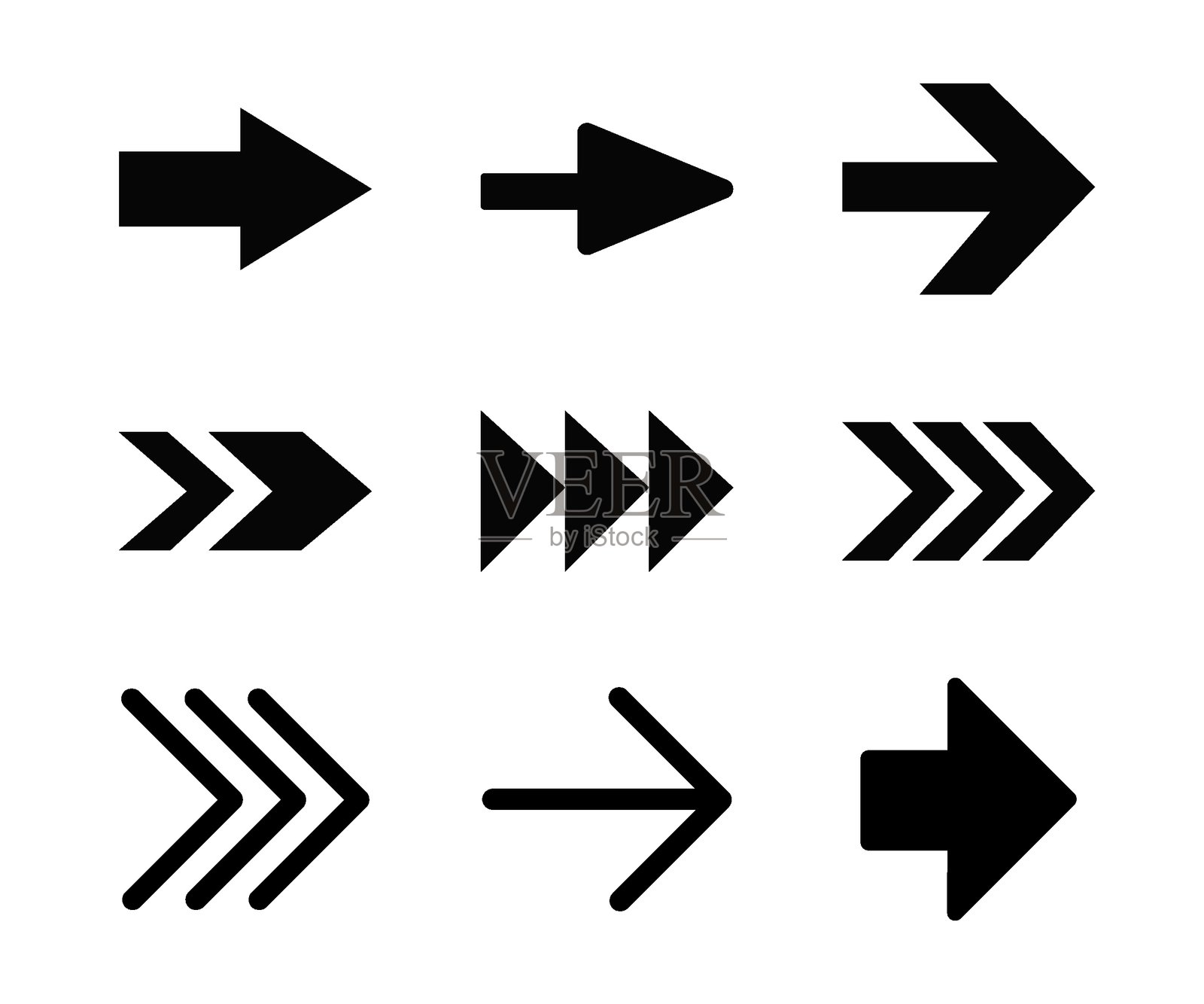 箭头图标集。箭头。光标。不同箭头符号的集合。黑色箭头图标。不同方向的光标箭头。插画图片素材