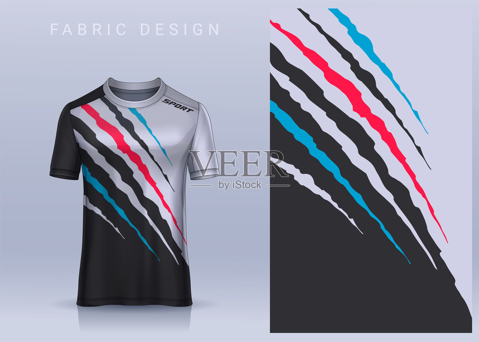 运动T恤的面料设计，足球俱乐部的足球球衣模型，制服正面视图。插画图片素材