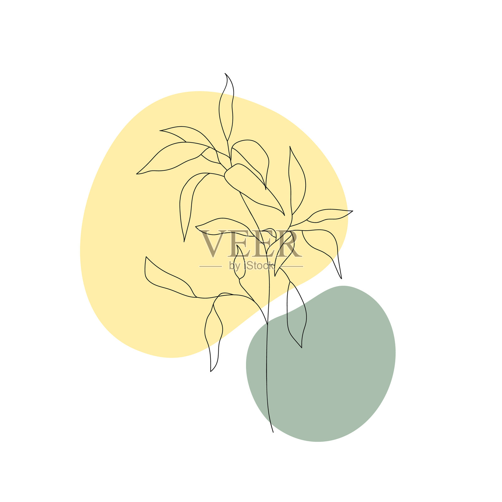 极简手绘植物线条艺术插画图片素材