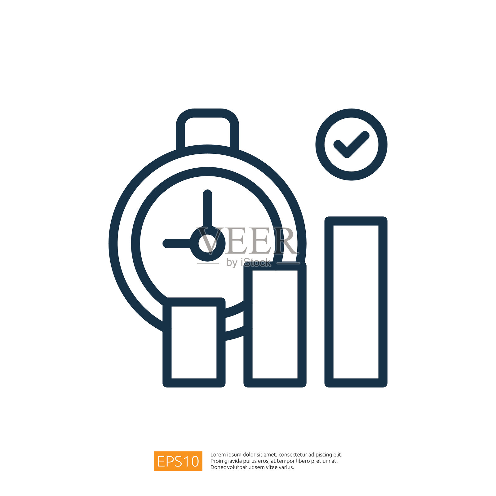 图像展示了一个风格化的秒表和柱状图，象征着商业环境中的时间管理和生产力。插画图片素材