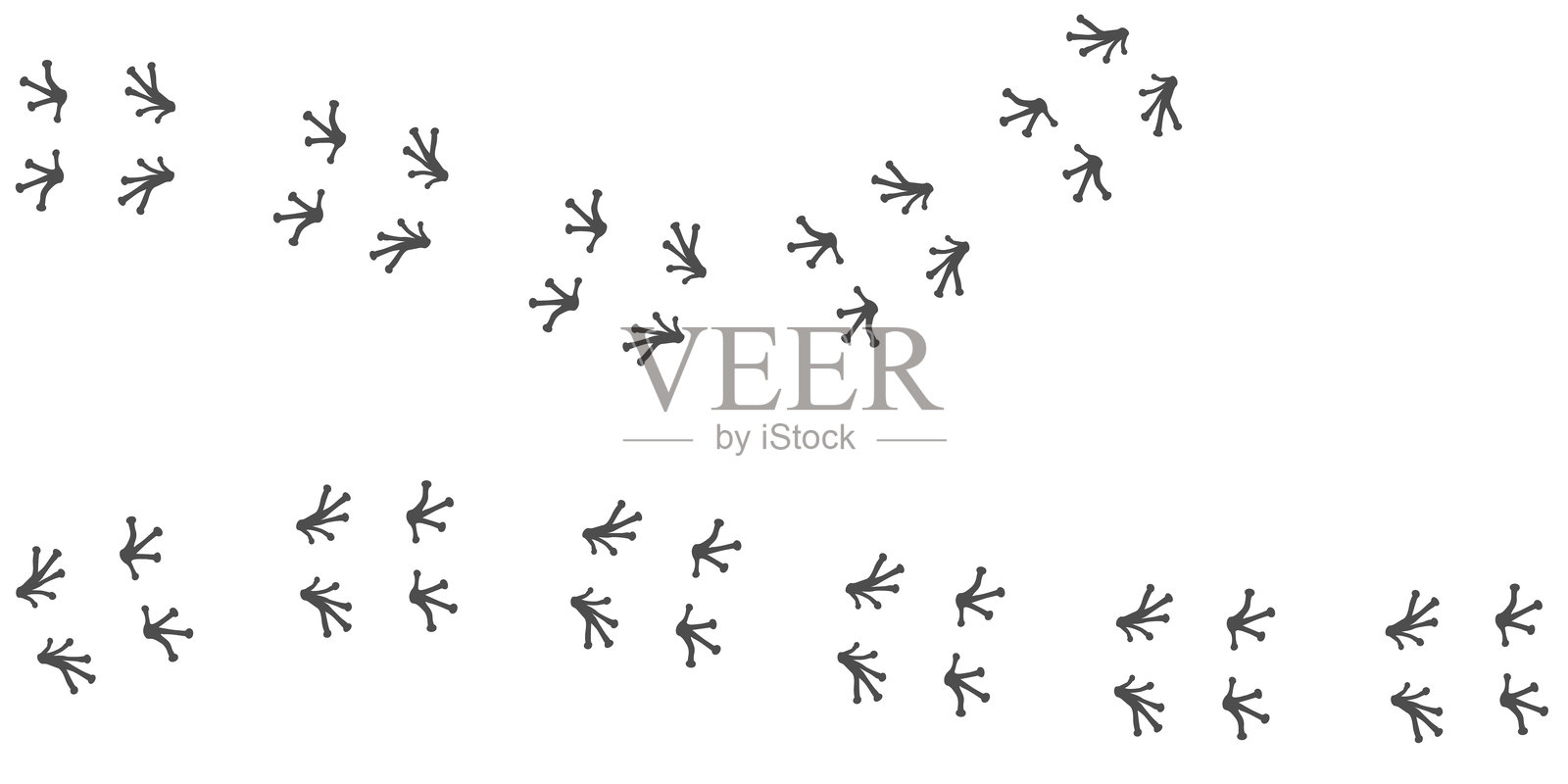 青蛙足迹，白色背景上的爬行动物痕迹。青蛙或无尾目动物的轮廓足迹。爪印。矢量插图。EPS10。插画图片素材