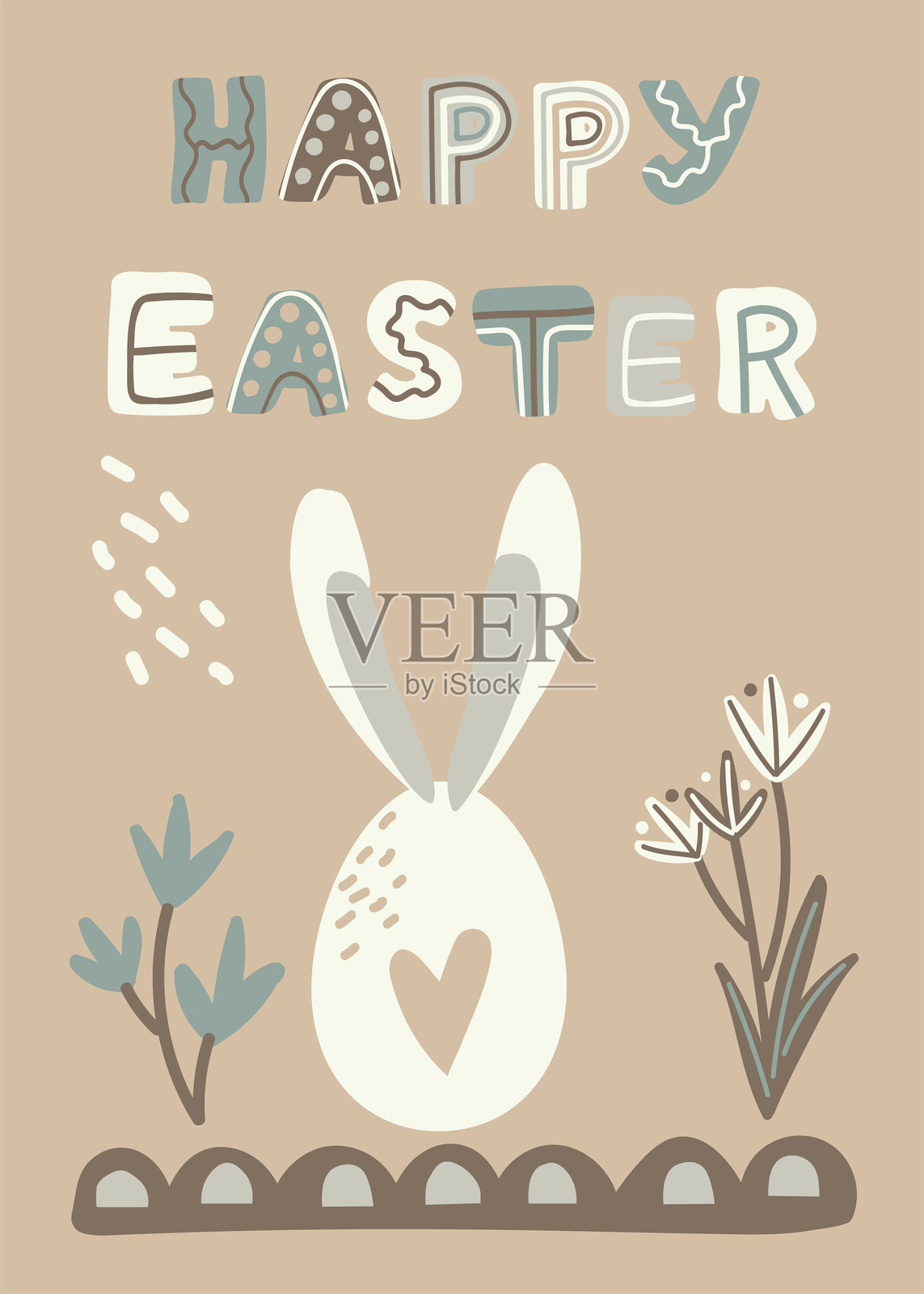 灰绿色和米色的快乐复活节 24插画图片素材