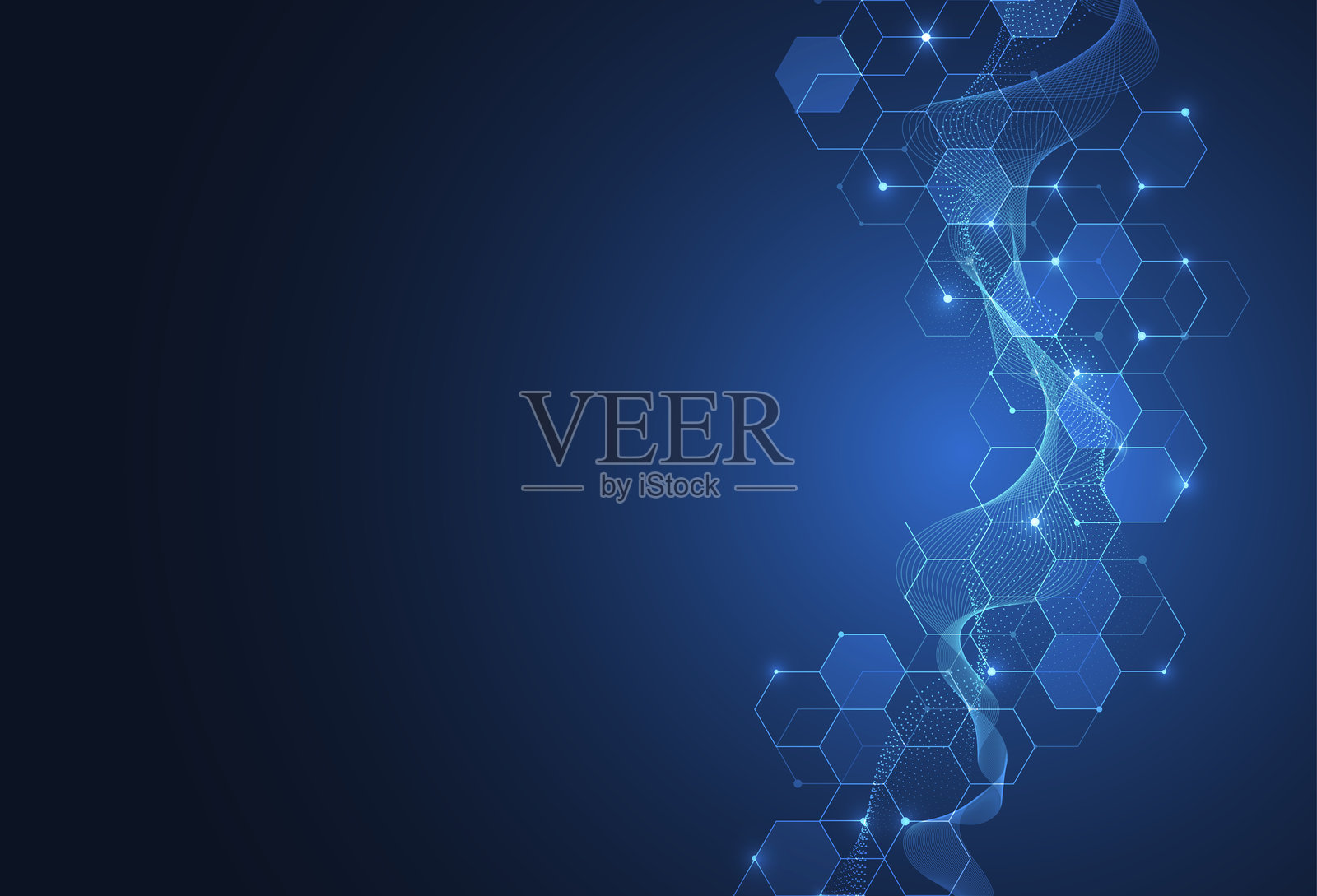 抽象科学模板背景。技术线条和点的连接。带有DNA分子的壁纸或横幅。插画图片素材