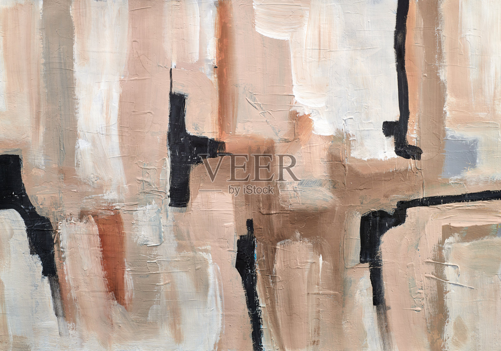 抽象的多彩画作，带有粗糙的纹理，绘制在画布上。艺术作品融合了笔触、色彩飞溅以及油画和丙烯画元素。现代当代艺术，适合用作壁纸背景。插画图片素材