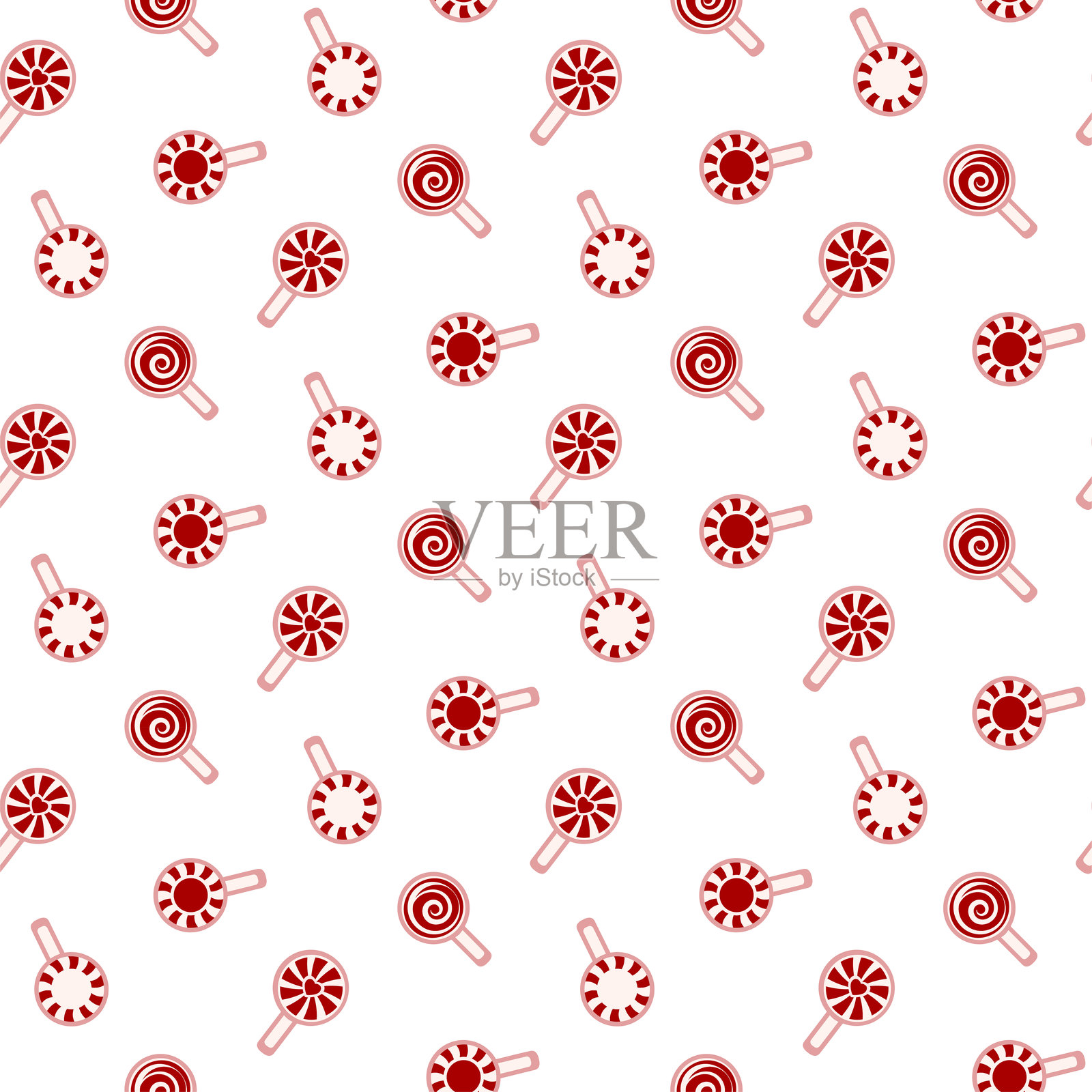 红色圣诞棒棒糖无缝图案。插画图片素材
