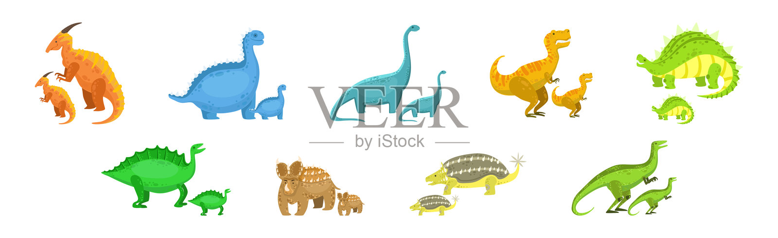 有趣的恐龙动物和史前时代的野兽矢量图集插画图片素材