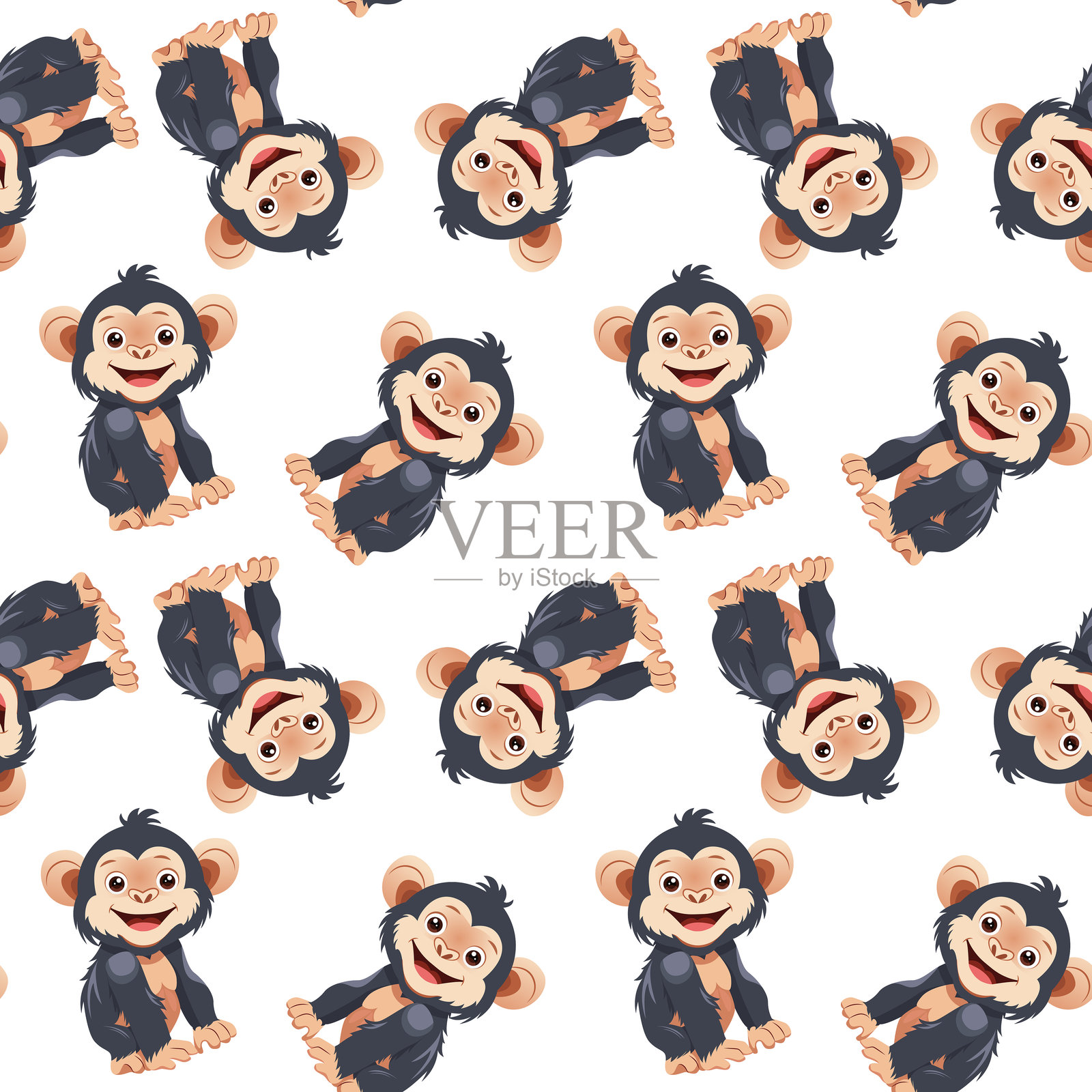 儿童可爱动物图案。猴子童趣背景。矢量插图。插画图片素材