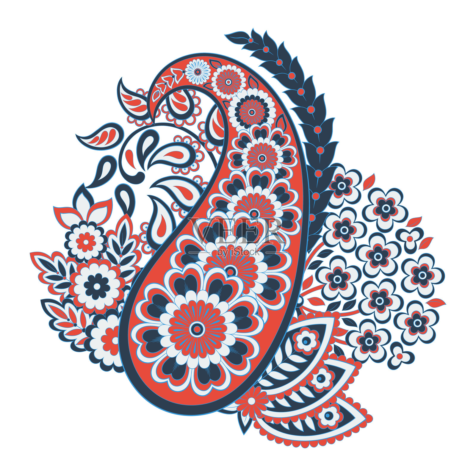 佩斯利矢量孤立图案。达玛斯克风格复古插图插画图片素材