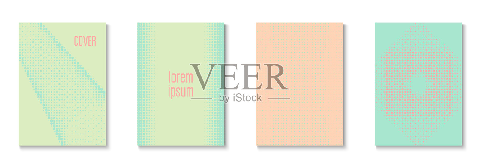 波浪背景集。布局中的彩色圆圈。年度框架中的线性形状。半色调传单。极简线条海报。几何书籍封面。时尚波浪背景。插画图片素材