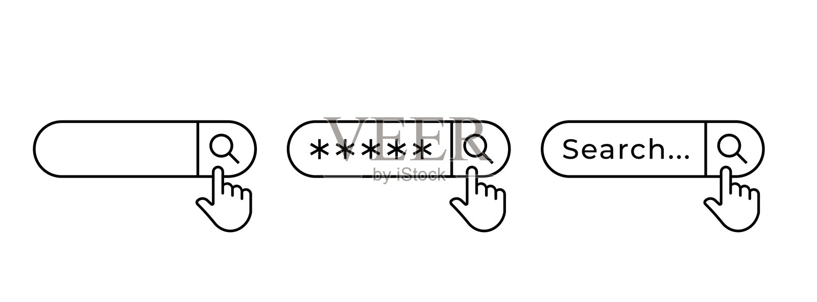 搜索栏图标矢量集。轮廓研究符号插画图片素材
