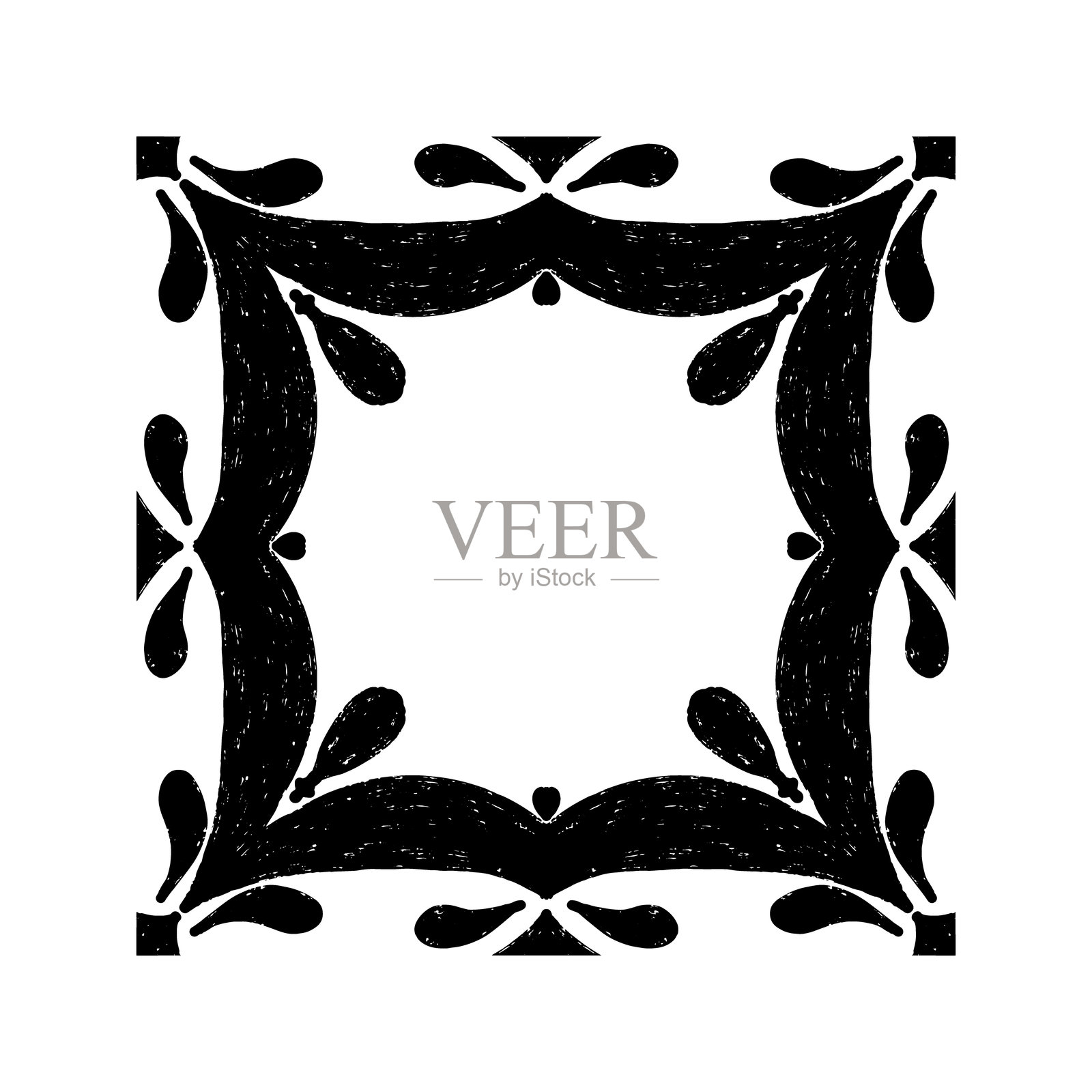 复杂的黑色图案，具有对称的装饰性图案，采用版画风格。磨损质感的瓷砖形状。矢量元素插画图片素材