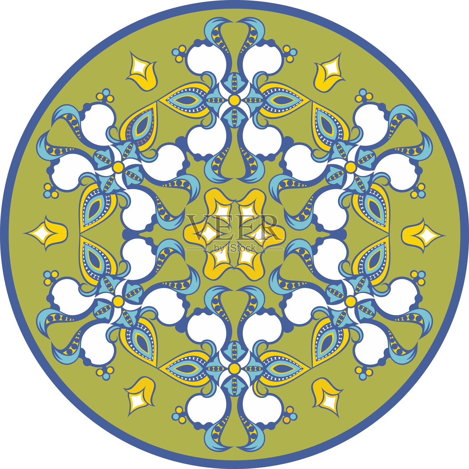 东方、土耳其、阿拉伯民族风格的矢量花卉装饰圆形插画图片素材