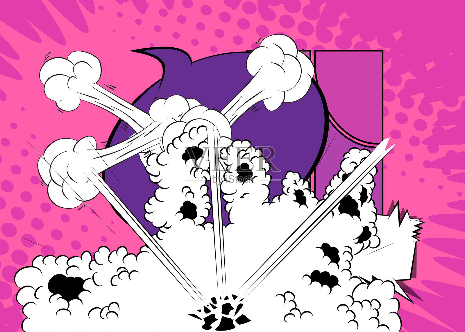 卡通紫色和白色背景，漫画书背景。复古矢量漫画波普艺术设计。插画图片素材