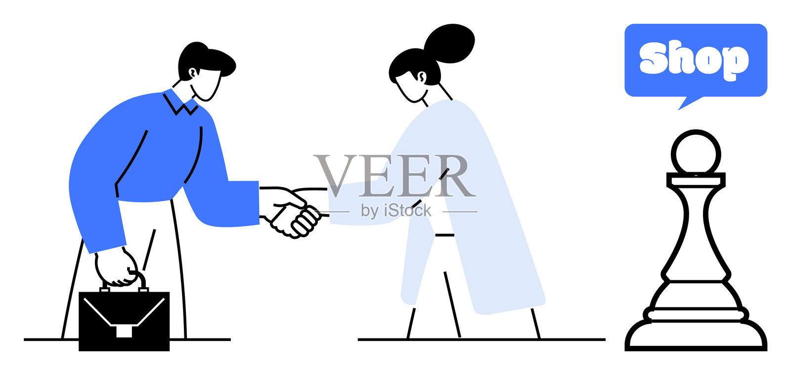 简约插图中的商业协议概念，包含握手和购物元素插画图片素材