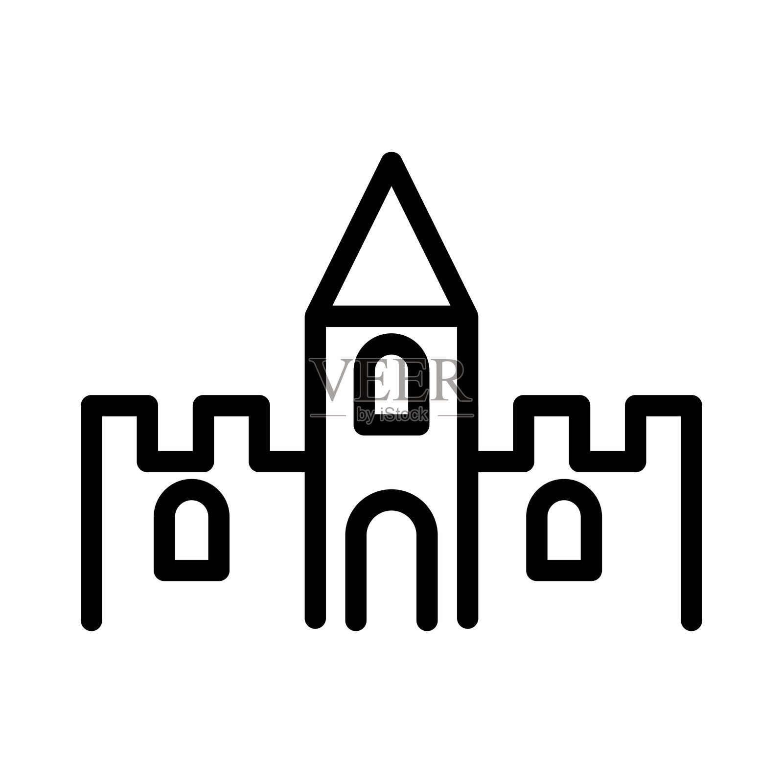 沙堡图标，细线风格，矢量插图，图形设计插画图片素材