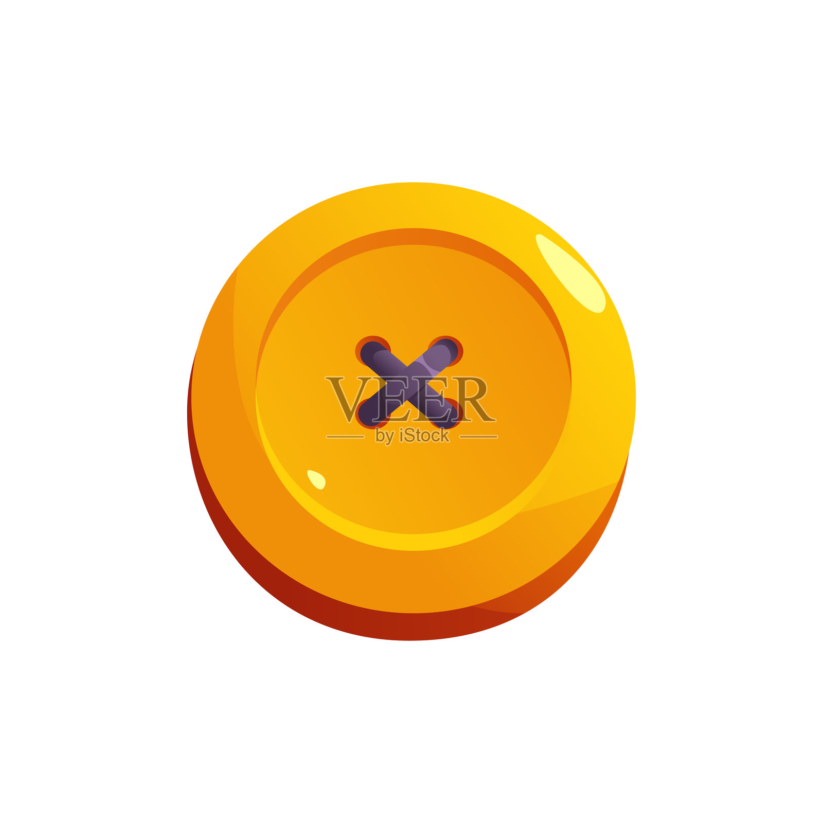 孤立的黄色衣服纽扣。裁缝工具图标。卡通风格的矢量插图。插画图片素材