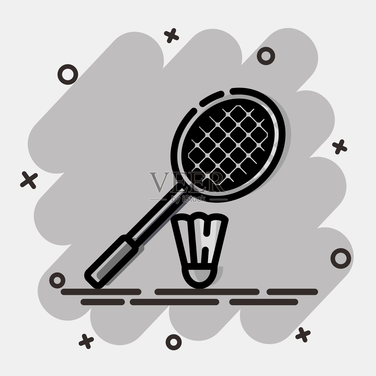 羽毛球图标。运动元素。漫画风格的图标。插画图片素材