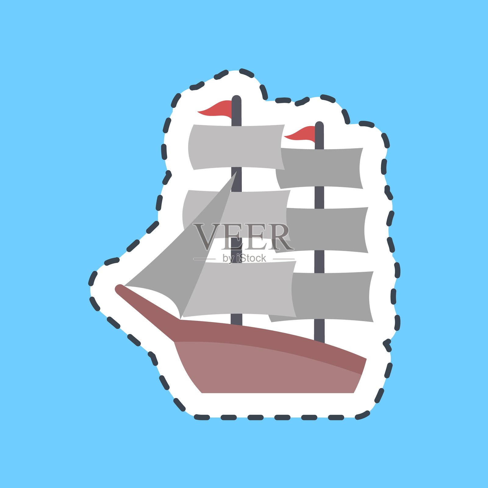 切割线贴纸，帆船。传统纹身元素。插画图片素材