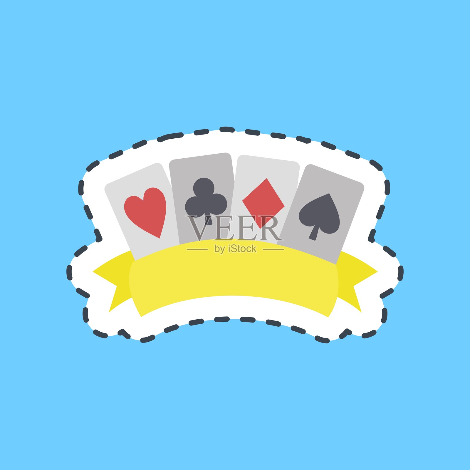 剪切线贴纸扑克牌。传统纹身元素。插画图片素材