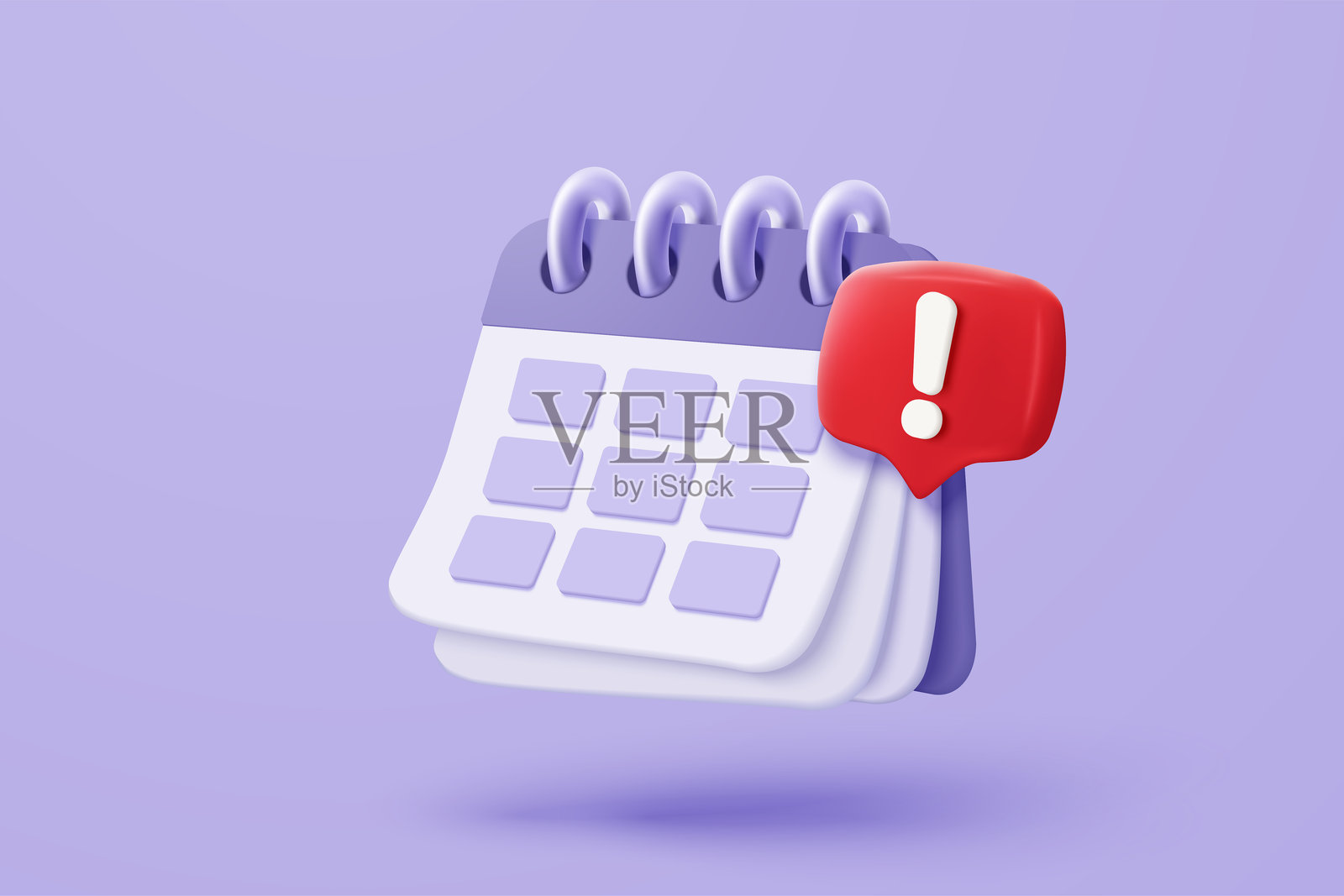 3D日历图标，带有重要提醒的通知。日历上有红色警告铃或紧急通知的响亮概念。3D日程警报警告图标矢量渲染插图。插画图片素材
