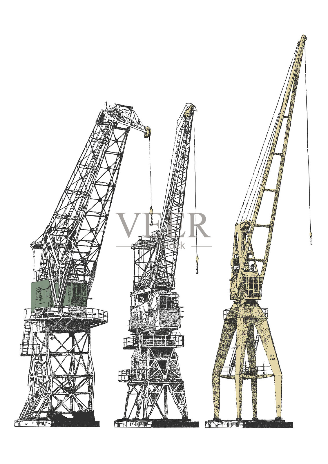 工业港口起重机靠岸插画图片素材