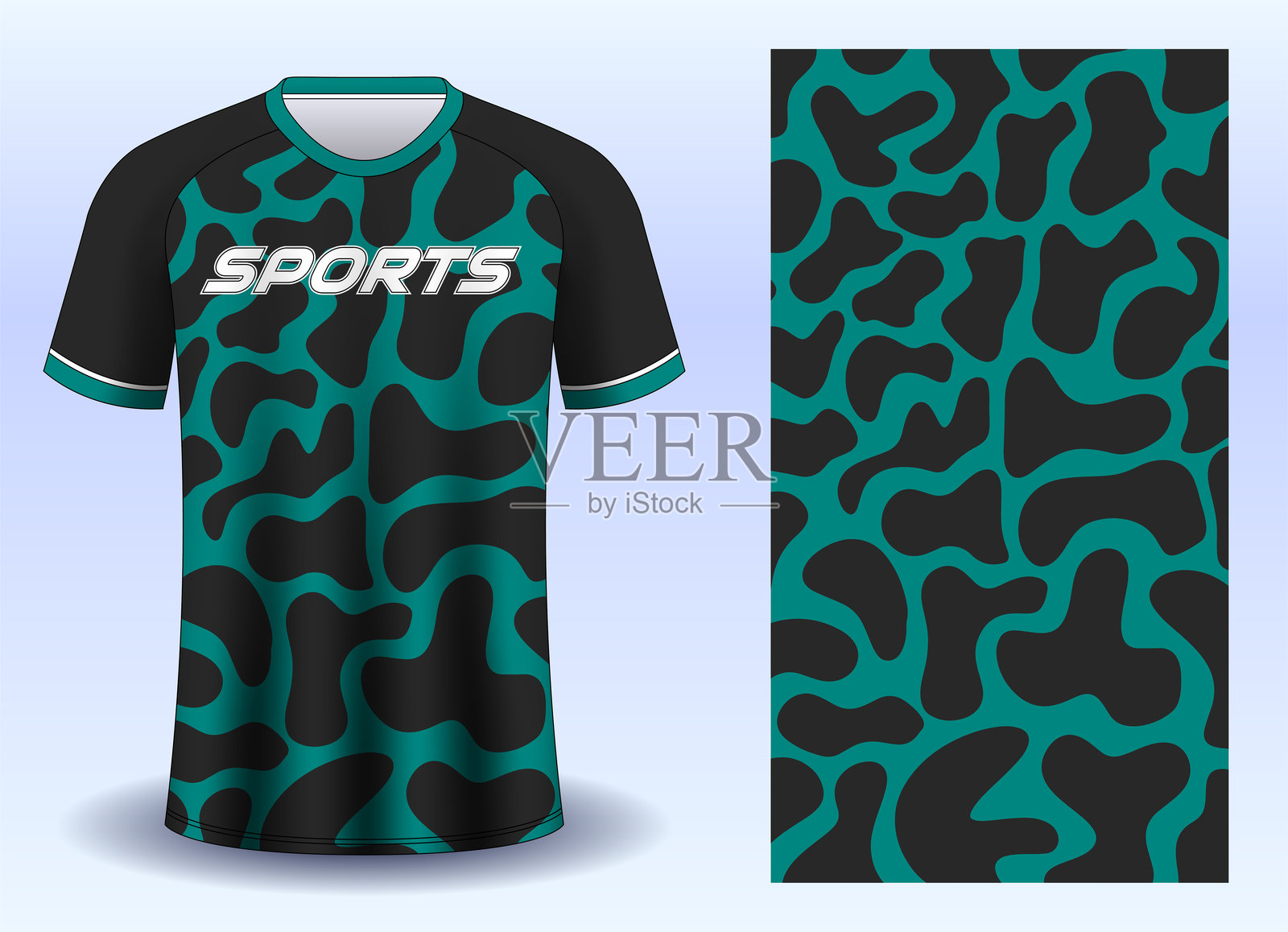 足球球衣设计。足球球衣模板。球衣运动模型。运动T恤设计。球衣正面视图。插画图片素材