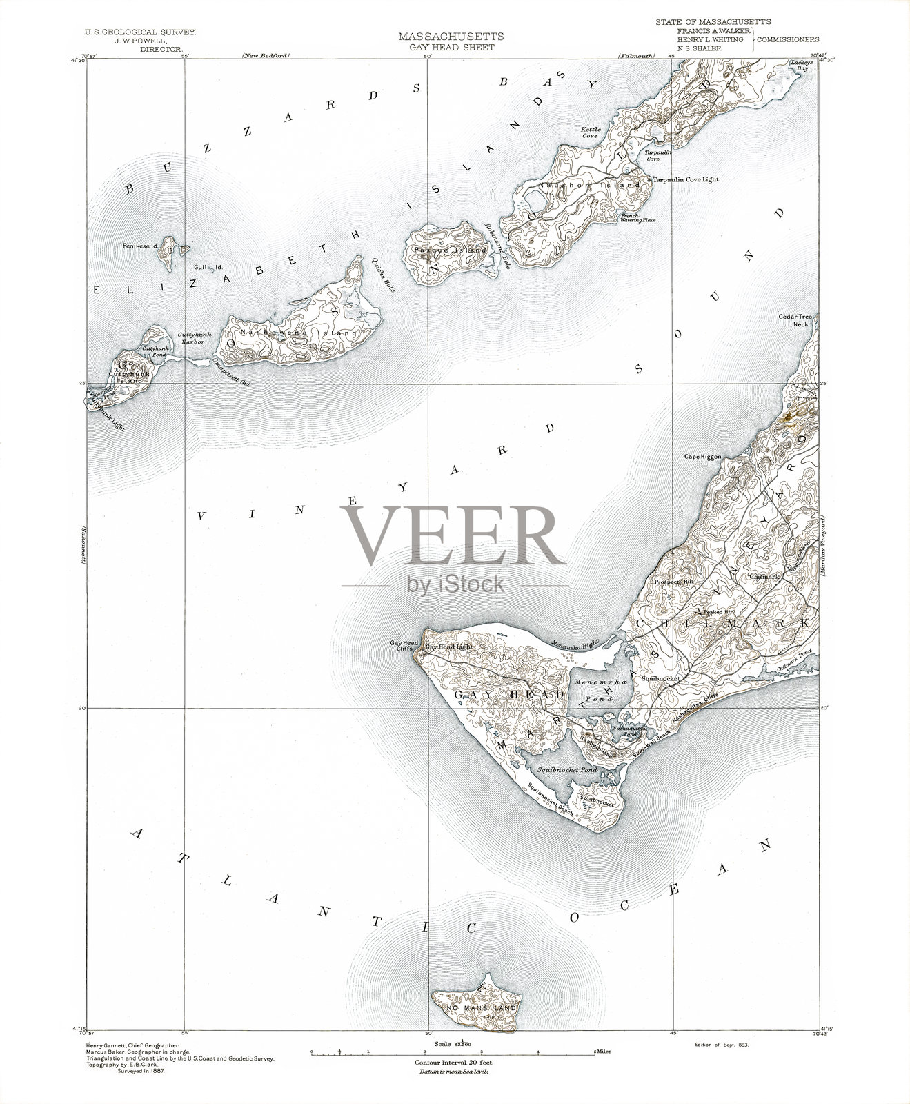 美国马萨诸塞州地形历史地图集，1890年插画图片素材