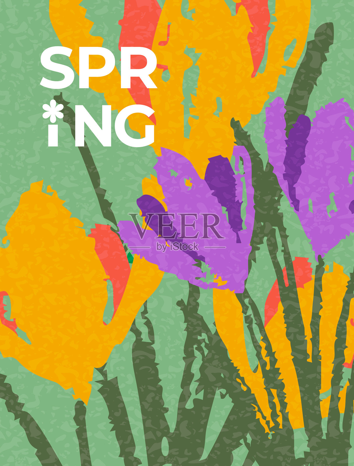 现代春季贺卡、横幅、海报、封面，手绘番红花花朵，适用于妇女节、母亲节、生日、复活节。花卉设计模板插画图片素材