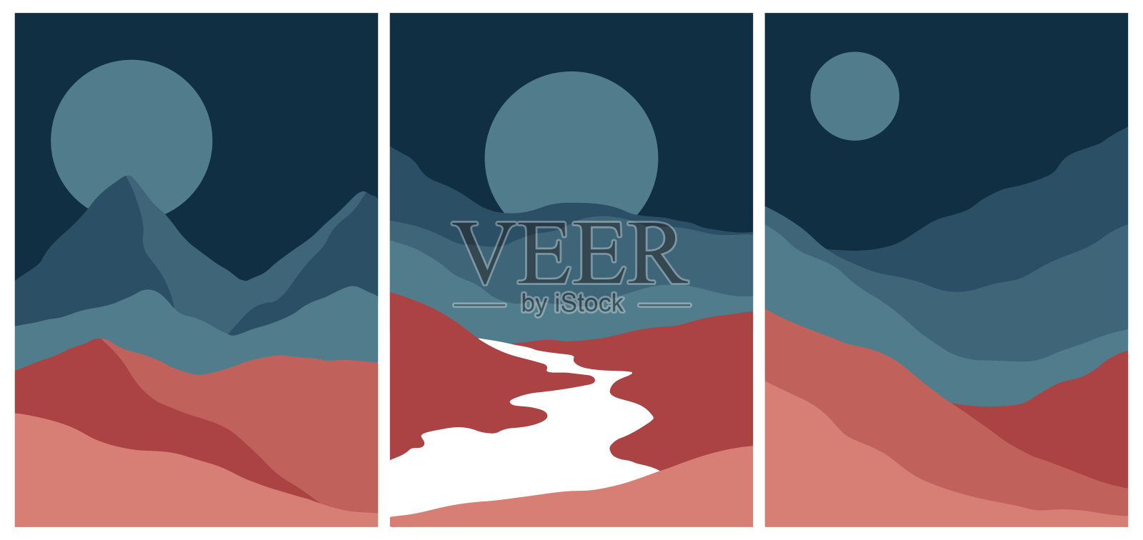 极简波西米亚风格与中世纪山地风景系列，采用自然色调插画图片素材